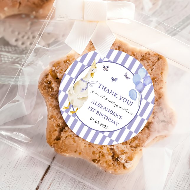 Silly Goose 1st Birthday Party Classic Round Sticker (Creator Uploaded)