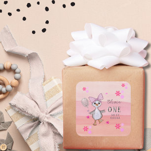Silly Goose 1st Birthday Pink Bow Square Sticker