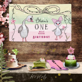 Silly Goose 1st Birthday Pink Coquette Aesthetic Banner