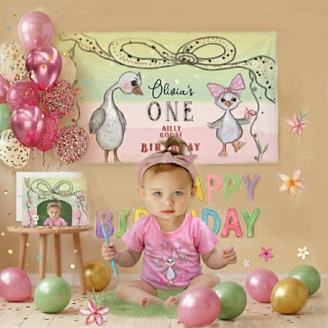 Silly Goose 1st Birthday Pink Coquette Aesthetic Banner (Silly Goose 1st Birthday Pink Coquette Aesthetic Banner)