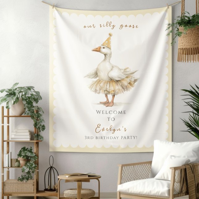 Silly Goose 3rd Birthday Yellow Watercolor Welcome Tapestry (Creator Uploaded)