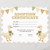 Silly goose adopt a pet certificate editable