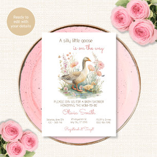 Silly Goose Baby Shower Invitation Pink Floral