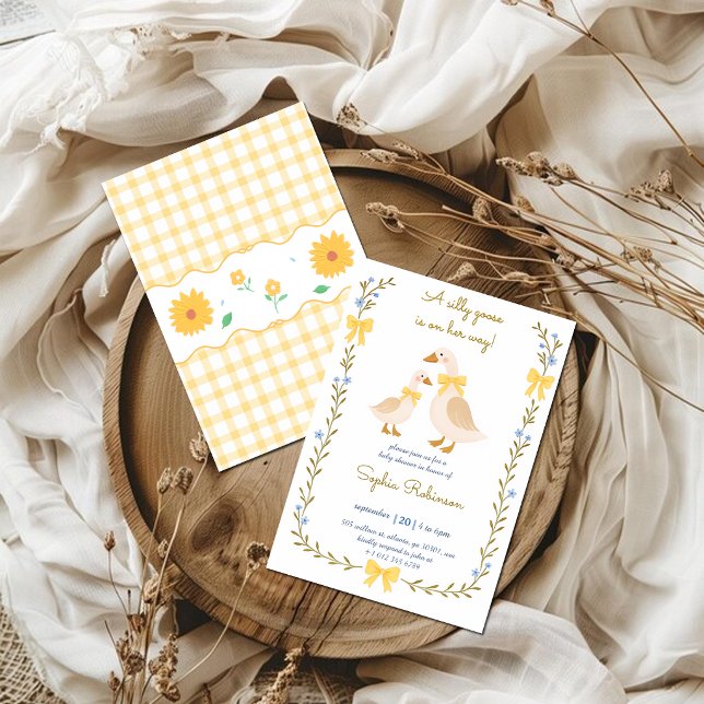 Silly Goose Baby Shower Invitation | Yellow Gingha (Creator Uploaded)