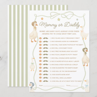 Silly Goose Baby Shower Mummy or Daddy Game Card