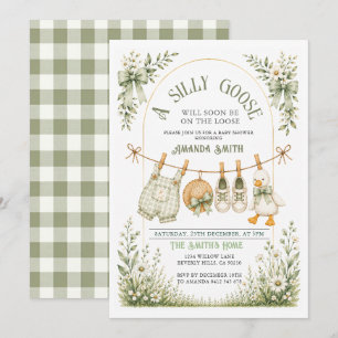 Silly Goose Baby Shower Sage Wildflower Invitation