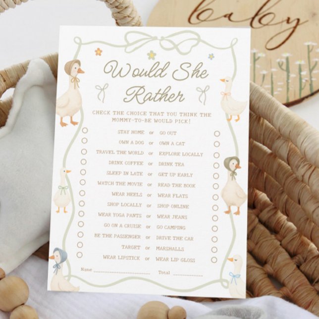 Silly Goose Baby Shower Would She Rather Game Card (Creator Uploaded)