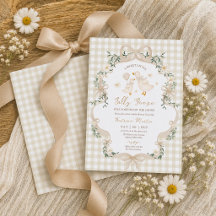 Silly Goose Beige Bow Gingham Neutral Baby Shower