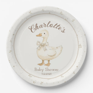 Silly Goose Beige Bow Vintage baby shower Paper Plate