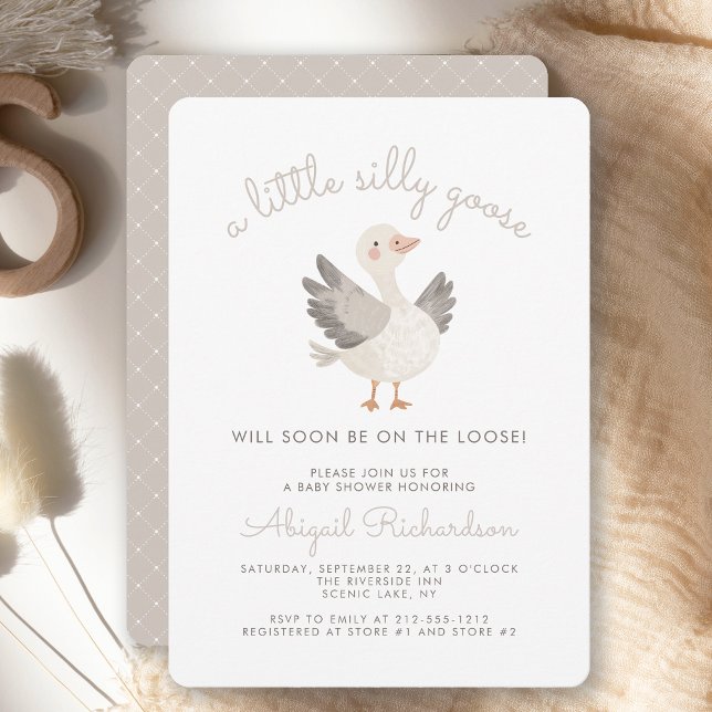 Silly Goose Beige Neutral Baby Shower Invitation (Creator Uploaded)