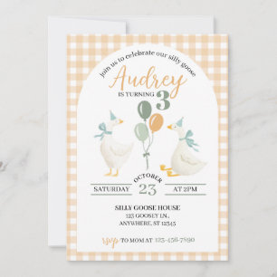 Silly Goose Birthday Invitation Watercolor Plaid