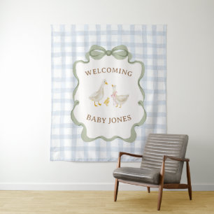 Silly Goose Blue Baby Shower Banner Tapestry