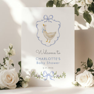 Silly Goose Blue Bow Baby boy Shower Welcome Poster