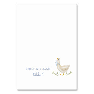 Silly Goose Blue Bow Baby Shower Place Card
