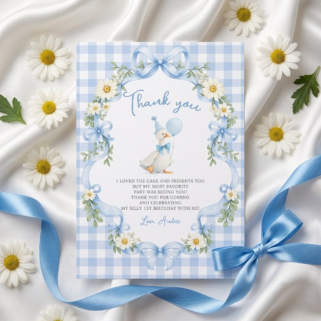 Silly Goose Blue Bow Birthday Thank You Card (Creator Uploaded)