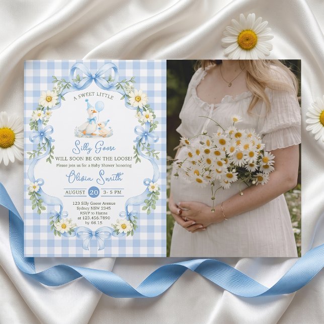 Silly Goose Blue Bow Boy Baby Shower Invitation (Creator Uploaded)