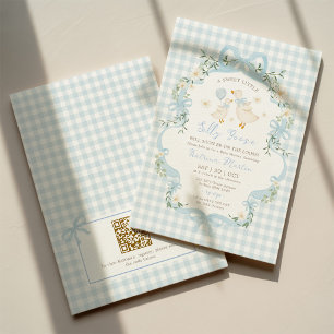 Silly Goose Blue Bow Boy Baby Shower QR Code Invitation