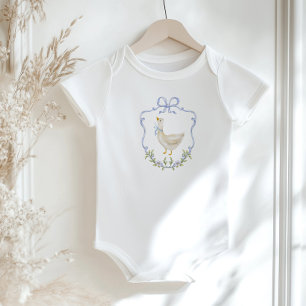 Silly Goose Blue bow Crest Baby shower Bodysuit