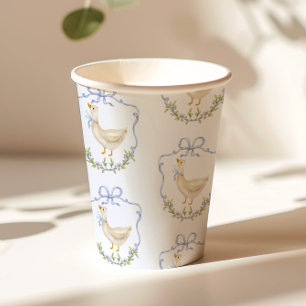 Silly Goose Blue Bow crest Vintage baby shower Paper Cups