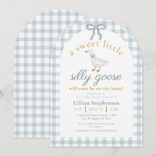 Silly Goose Blue Bow Duck Gingham Baby Shower Arch Invitation