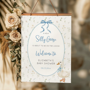 Silly Goose Blue Bow Floral Baby Shower Welcome Poster