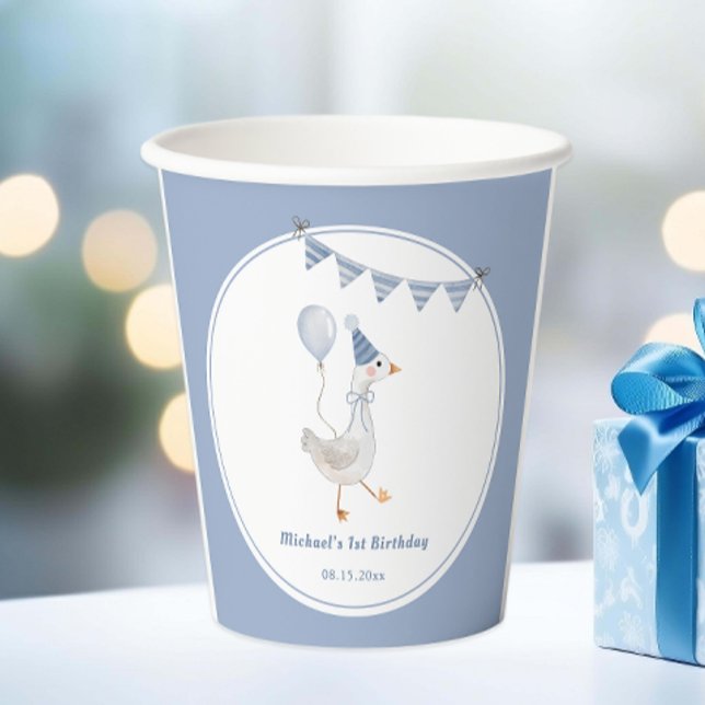Silly Goose Blue Boy Birthday Party Paper Cups (Creator Uploaded)