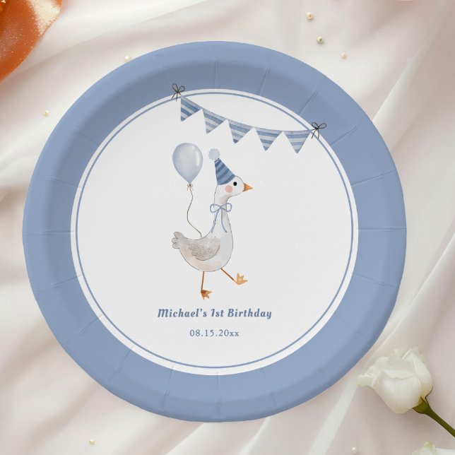 Silly Goose Blue Boy Birthday Party Paper Plate (Creator Uploaded)
