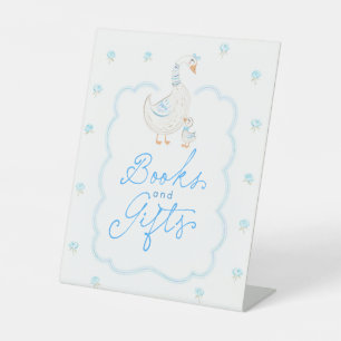 Silly Goose Blue Floral Baby Shower Books & Gifts Pedestal Sign