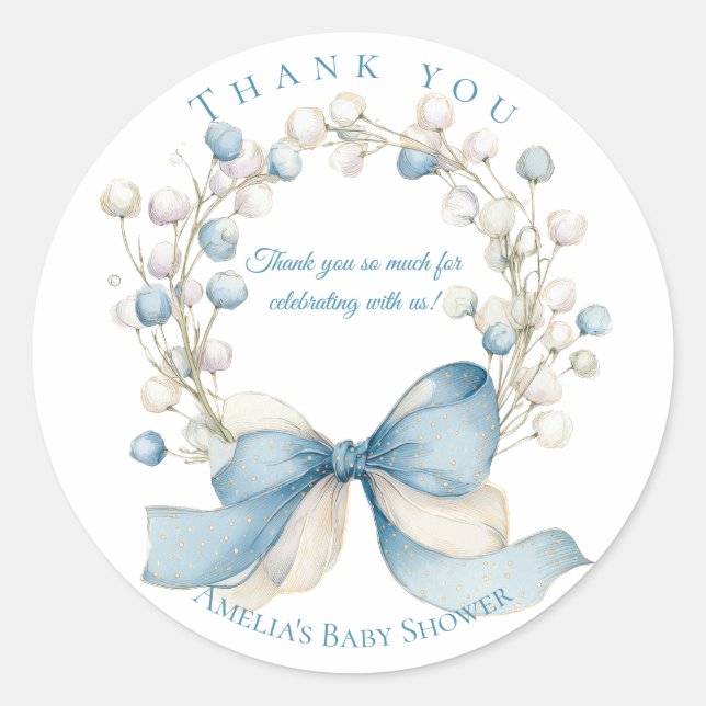Silly Goose Blue Floral Round Favor Sticker (Front)