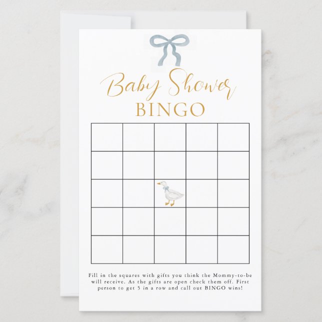 Silly Goose Blue Gingham Baby Shower Bingo Game  (Front)