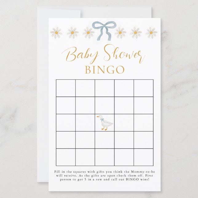 Silly Goose Blue Gingham Baby Shower Bingo Game  (Front)