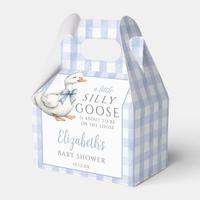 Silly Goose Blue Gingham Baby Shower Favour Box (Front Side)
