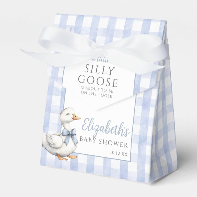 Silly Goose Blue Gingham Baby Shower Favour Box (Front Side)