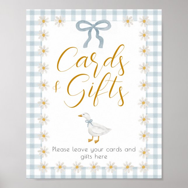 Silly Goose Blue Gingham Baby Shower Gift Table Poster (Front)