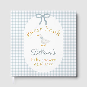 Silly Goose Blue Gingham Baby Shower Guest Book