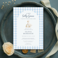 Silly Goose Blue Gingham Baby Shower