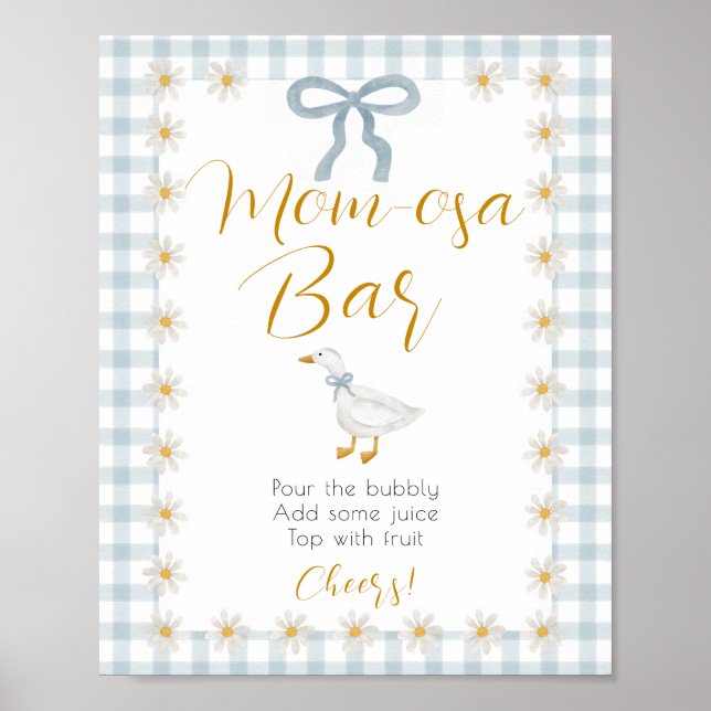 Silly Goose Blue Gingham Baby Shower Mimosa Sign (Front)