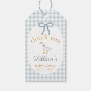 Silly Goose Blue Gingham Baby Shower Thank You Tag