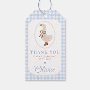 Silly Goose Blue Gingham Birthday Party Gift Tags