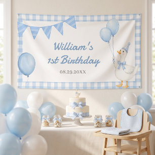 Silly Goose Blue Gingham Boy Birthday Banner