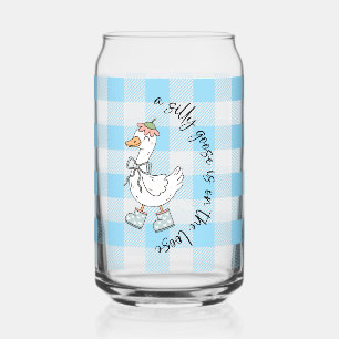 Silly Goose Blue Gingham Can Glass