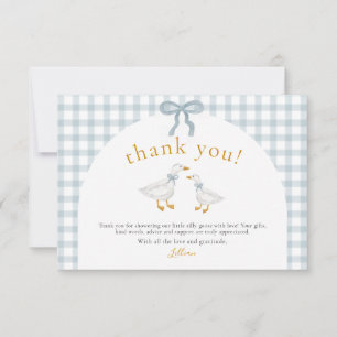 Silly Goose Blue Gingham Cottagecore Baby Shower Thank You Card