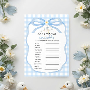 Silly Goose Blue Plaid Baby Word Scramble Invitation