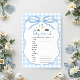Silly Goose Blue Plaid Name the Baby Animal Game Invitation