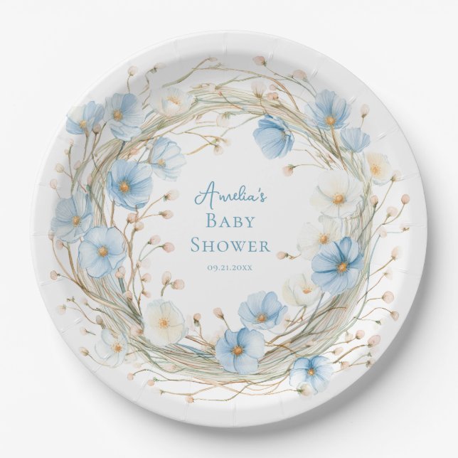 Silly Goose Blue Wildflower Paper Plate (Front)
