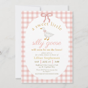 Silly Goose Blush Pink Gingham Baby Shower QR Code Invitation