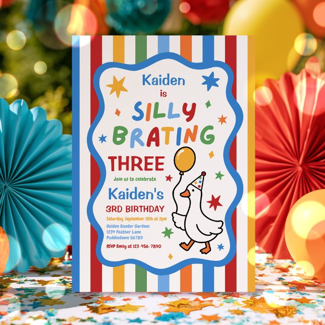 Silly Goose Boy Colourful 3rd Birthday Party  Invitation (Creator Uploaded)