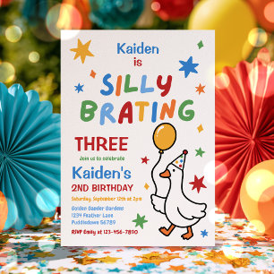 Silly Goose Boy Colourful 3rd Birthday Party  Invitation