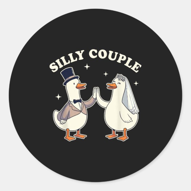 Silly Goose Bride &amp; Groom Wedding Bachelorette Classic Round Sticker (Front)