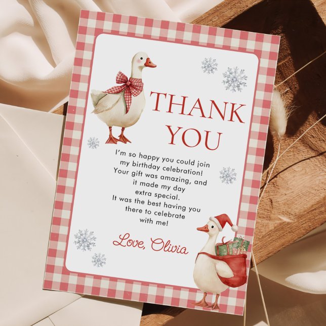 Silly Goose Christmas Gingham 1st Birthday Thank You Card (Creator Uploaded)